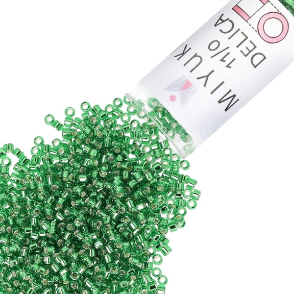 Miyuki Delica Seed Beads – Size 11/0 (1.6 mm), DB0046, Silver-Lined Light Green, 7.2 g, Approx. 1440 Beads
