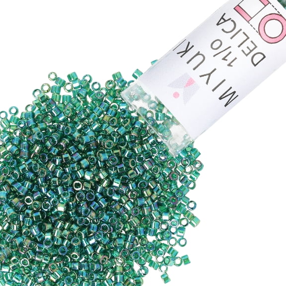 Miyuki Delica Seed Beads – Size 11/0 (1.6 mm), DB0175, Transparent Emerald AB, 7.2 g, Approx. 1440 Beads