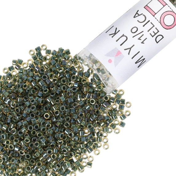Miyuki Delica Seed Beads – Size 11/0 (1.6 mm), DB0273, Topaz-Lined Olive AB, 7.2 g, Approx. 1440 Beads