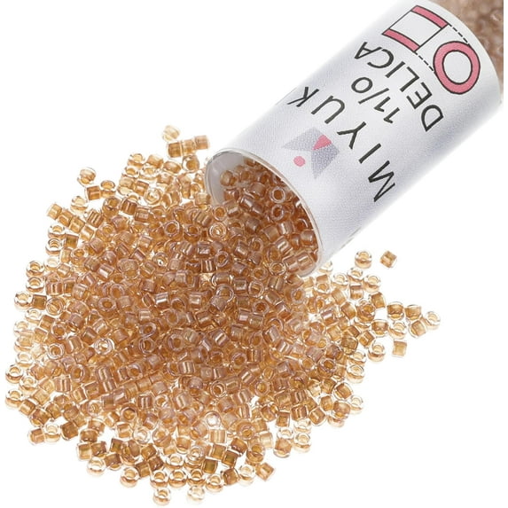 Miyuki Delica Seed Beads – Size 11/0 (1.6 mm), DB0901, Sparkling Gold-Lined Crystal, 7.2 g, Approx. 1440 Beads