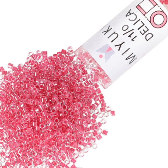 Miyuki Delica Seed Beads – Size 11/0 (1.6 mm), DB0914, Sparkling Dark Pink-Lined Crystal, 7.2 g, Approx. 1440 Beads