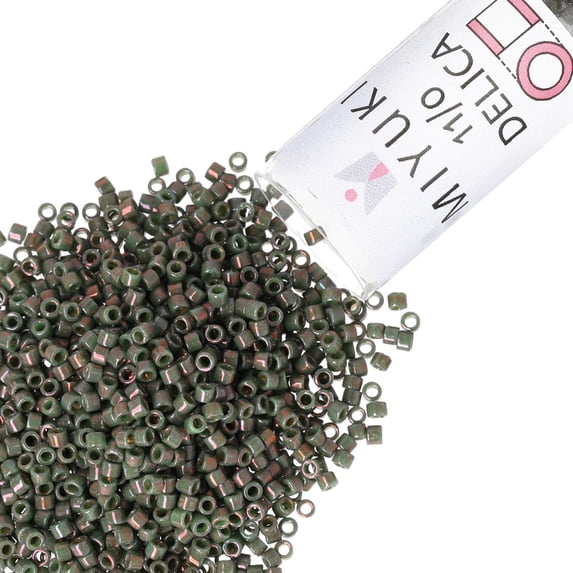 Miyuki Delica Seed Beads – Size 11/0 (1.6 mm), DB0131, Opaque Dark Olive Luster Dyed, 7.2 g, Approx. 1440 Beads