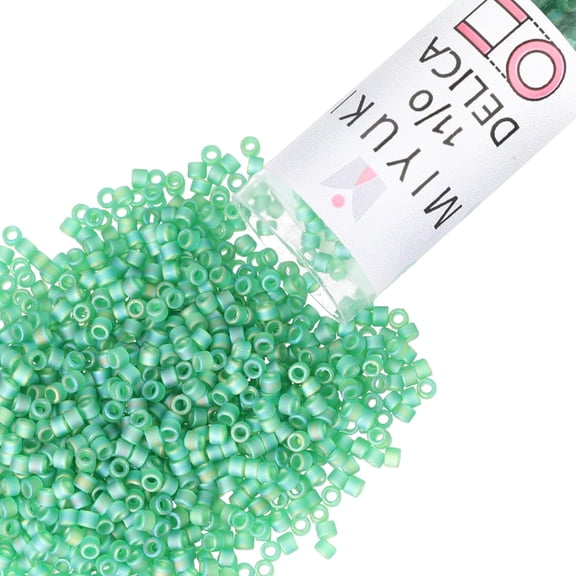 Miyuki Delica Seed Beads – Size 11/0 (1.6 mm), DB0858, Matte Light Green AB, 7.2 g, Approx. 1440 Beads
