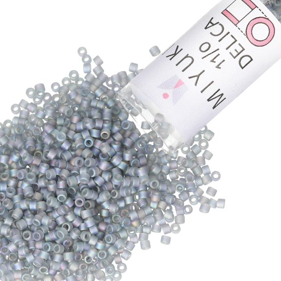 Miyuki Delica Seed Beads – Size 11/0 (1.6 mm), DB0863, Matte Gray AB, 7.2 g, Approx. 1440 Beads