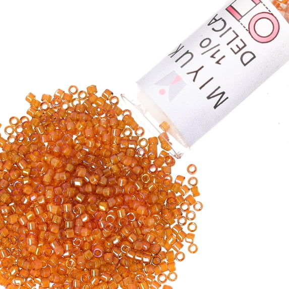 Miyuki Delica Seed Beads – Size 11/0 (1.6 mm), DB1734, Beige-Lined Topaz AB, 7.2 g, Approx. 1440 Beads
