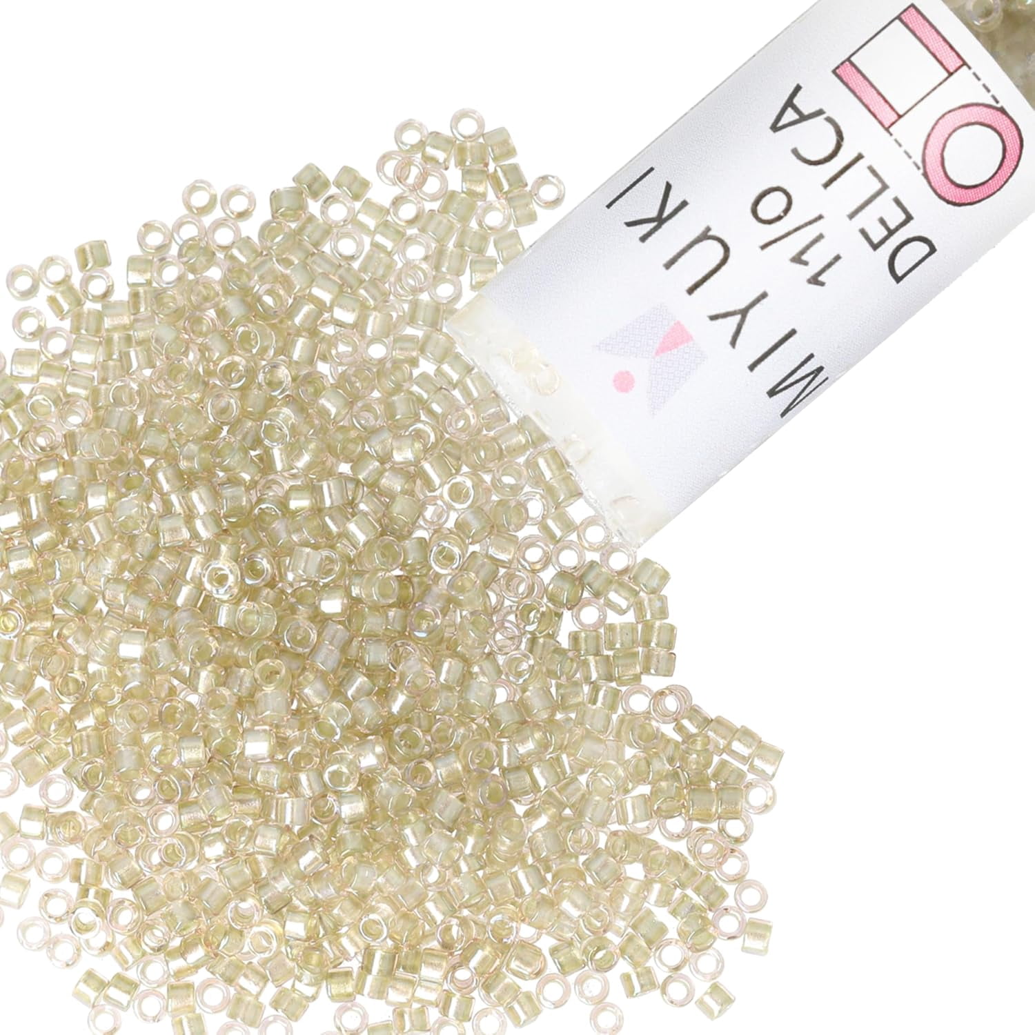 Miyuki Delica Seed Beads – Size 11/0 (1.6 mm), DB1766, Sparkling Celery-Lined Light Tea Rose AB, 7.2 g, Approx. 1440 Beads