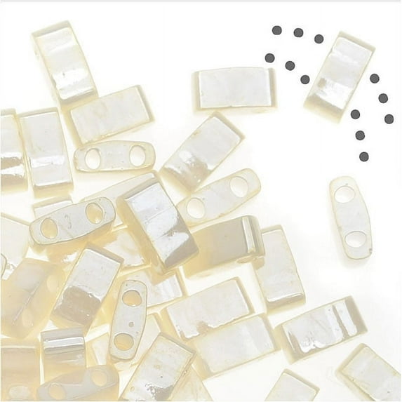 Miyuki Half Tila 2 Hole Rectangle Beads 5x2.3mm- Ivory Pearl Ceylon 7.8 Grms