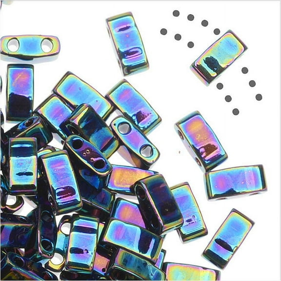 Miyuki Half Tila 2 Hole Rectangle Beads 5x2.3mm - Medium Blue Iris 7.8 Grams