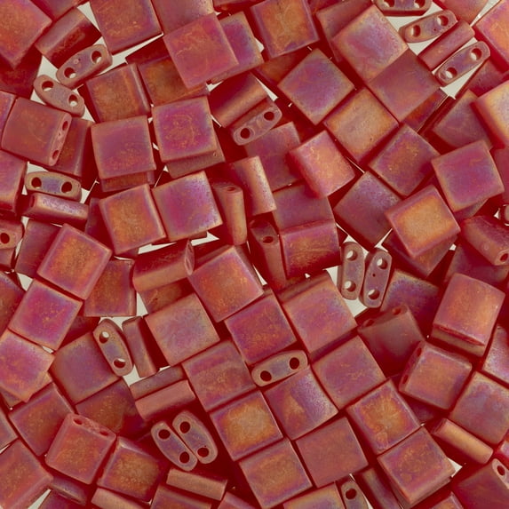 Miyuki TILA 5mm 2-Hole Square Glass Beads TL-140FR Transparent Red Matte AB 5.2 Grams