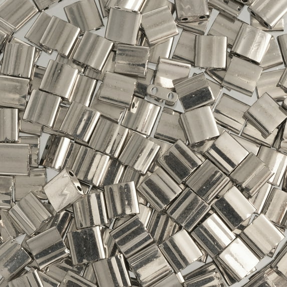 Miyuki TILA 5mm 2-Hole Square Glass Beads TL-194 Opaque Silver 5.2 Grams