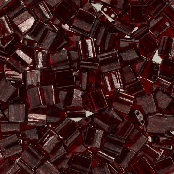 Miyuki TILA 5mm 2-Hole Square Glass Beads TL-304 Transparent Dark Red Luster 5.2 Grams