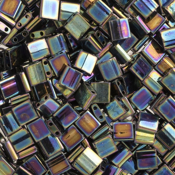 Miyuki TILA 5mm 2-Hole Square Glass Beads TL-455 Opaque Metallic Dark Blue AB 5.2 Grams