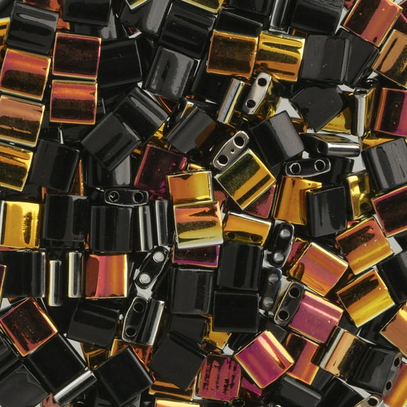 Miyuki TILA 5mm 2-Hole Square Glass Beads TL-4560 Opaque Black Marea 5.2 Grams