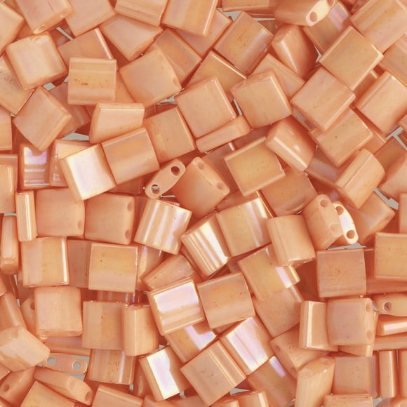 Miyuki TILA 5mm 2-Hole Square Glass Beads TL-596 Peach Opaque AB 5.2 Grams