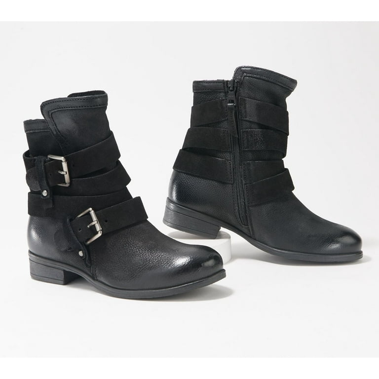 メジ Miz Mooz Leather Buckle Wide Width Ankle Boots -Shane in Black