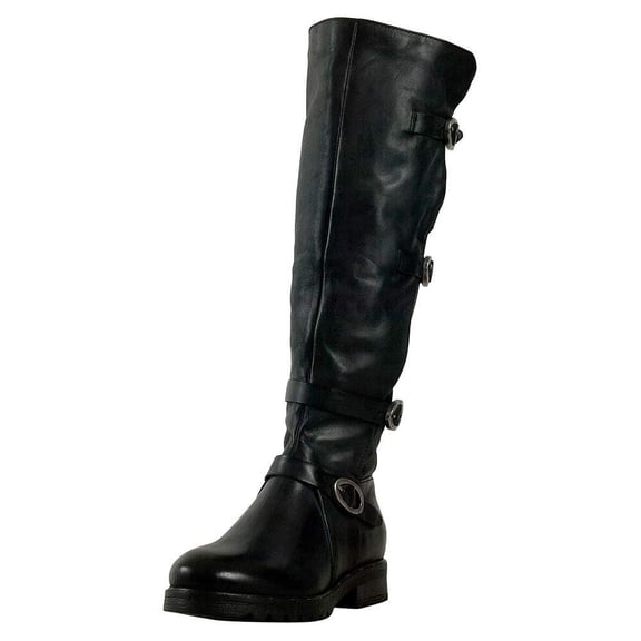 Miz Mooz Peaceful Women's Smoke Buckled Rounded Toe Knee-High Riding Boots (Smoke, 8)