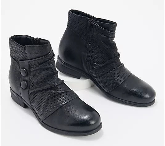 Miz Mooz Sallie Women's Ankle Boots - Perforated Leather With Decorative Buttons