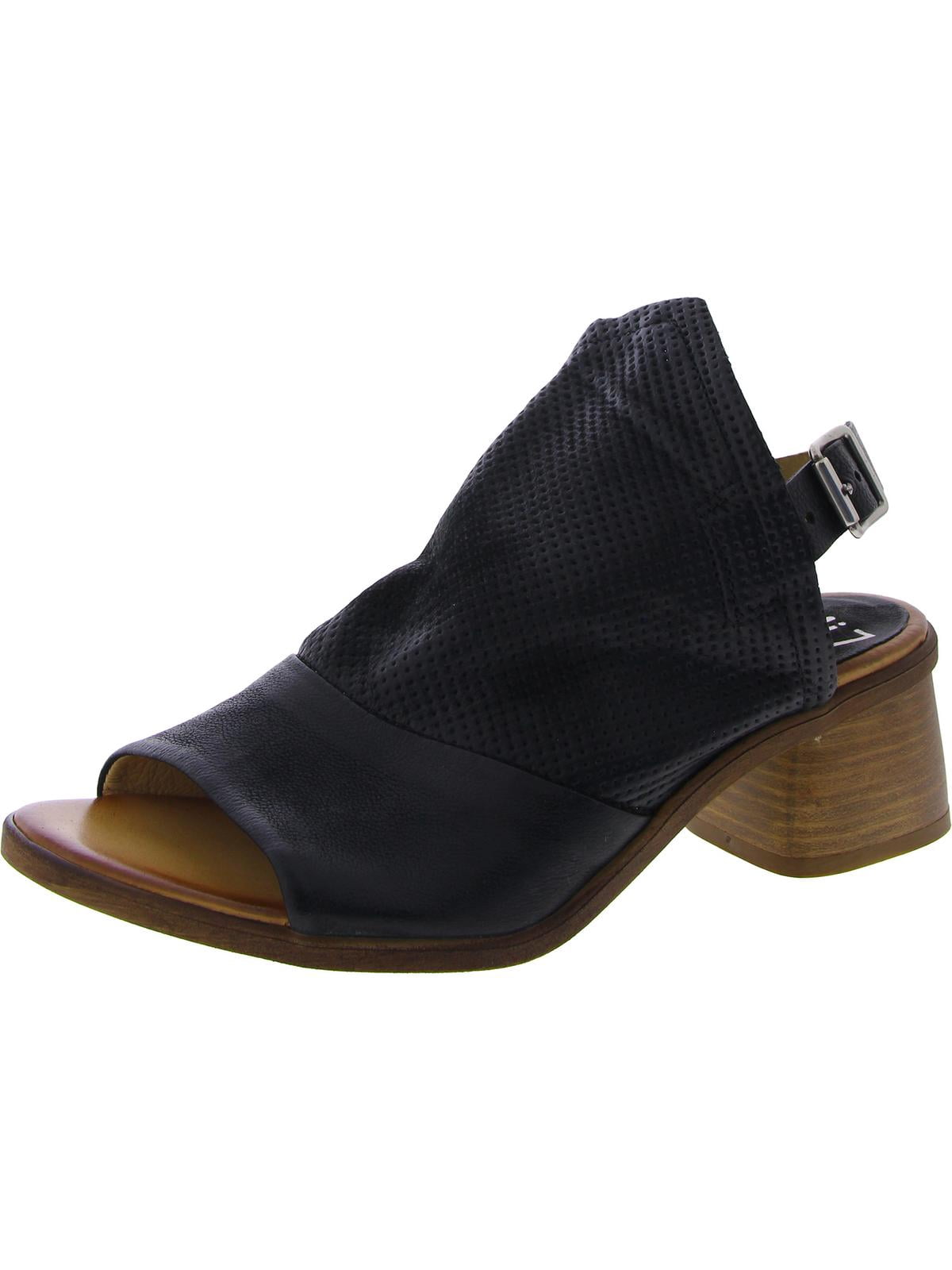 Miz Mooz Finola Women's Black Heels - Vintage T-Strap With Laser Cut-Outs, 2" Heel