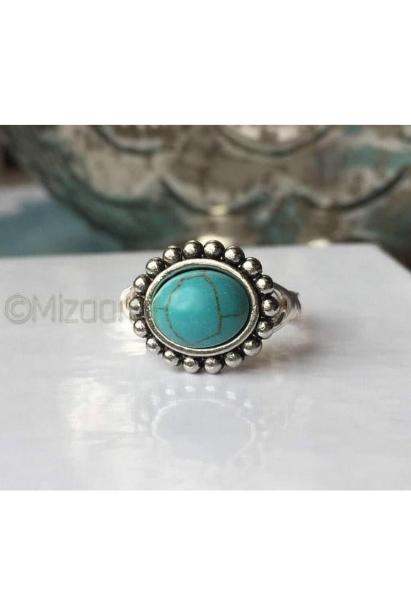 , Blue Copper Turquoise Ring, Huge Gemstone Ring, 925 Sterling Silver Statement Ring, Bohemian Jewelry, Dainty Minimalist Ring, Handmade Ring, Anniversary Gift