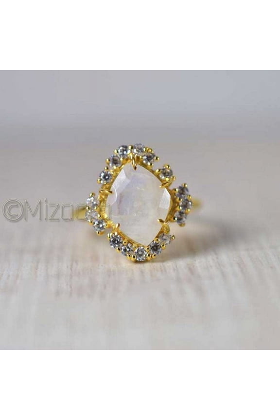 , Natural Moonstone Ring, Moonstone Pure 925 Sterling Silver Ring, Moonstone Women Unique Ring, June Birthstone Cocktail Ring, Cluster Elegant Ring, Mothers Day Gift
