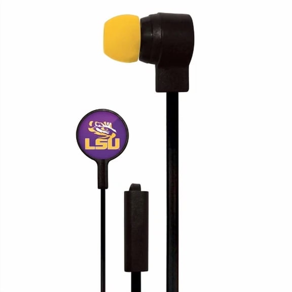 Mizco Ncaa Black Stereo Earbuds W/Microphone For All Devices, Lsu Tigers, *New*