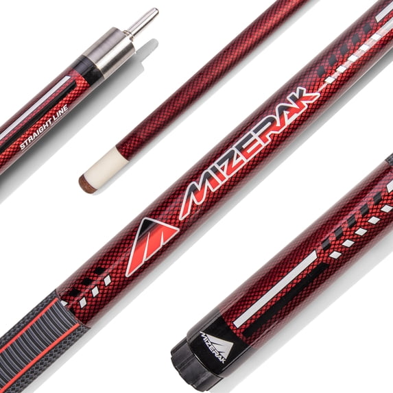 Mizerak Premium Carbon Composit 3D Grip Cue - 58" - with Custom Rubber Bumper and Composite Technology to Prevent Warping - Red