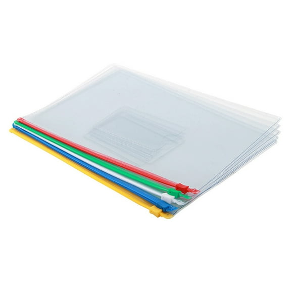 Mizh 10pcs Transparent Zipper File Bags Colored A4 Document Holder Bills Storage Pouch for School Office (Red, Yellow, Blue, Green, White)