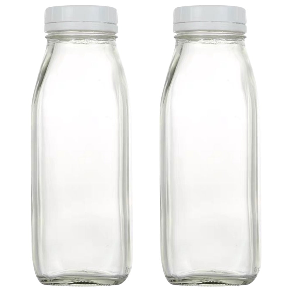 Mizh 2Pcs Glass Bottles Household Juice Bottles Reusable Clear Bottles Milk Bottles for Travel