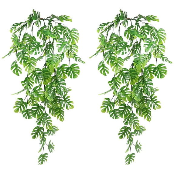 Mizh 2pcs Artificial Wall Hanging Plants Fake Monstera Rattan Wall Decor Ceiling Rattan Pendant