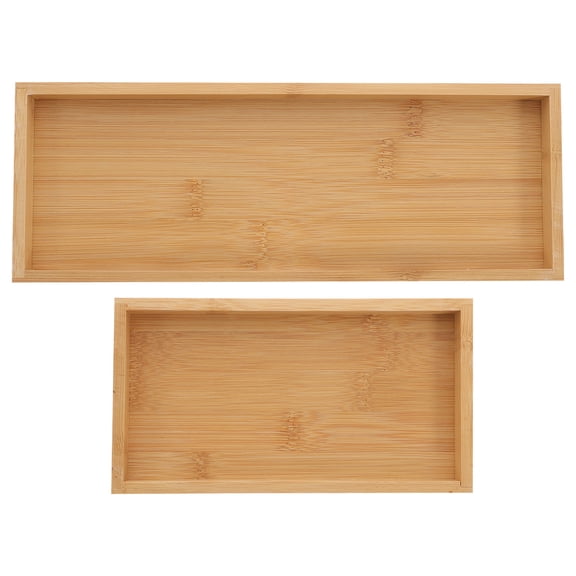 Mizh 2pcs Multi-functional Household Bamboo Storage Plate Rectangle Tea Set Tray Fruit Serving Tray