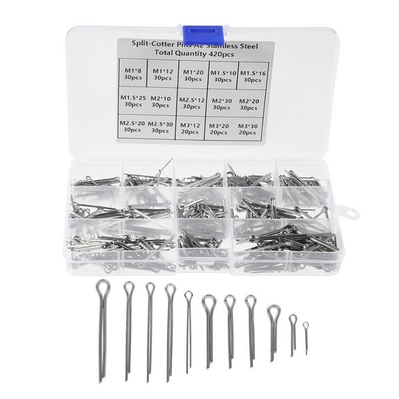 Mizh 420pcs 304 Stainless Steel Cotter Pin Clip Key Fastener Fitting Assortment Kit