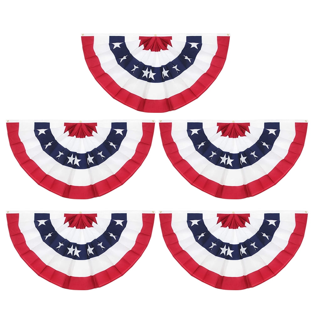 Mizh 5Pcs USA Flag Banner Patriotic Bunting Flag Pleated Fan Flag
