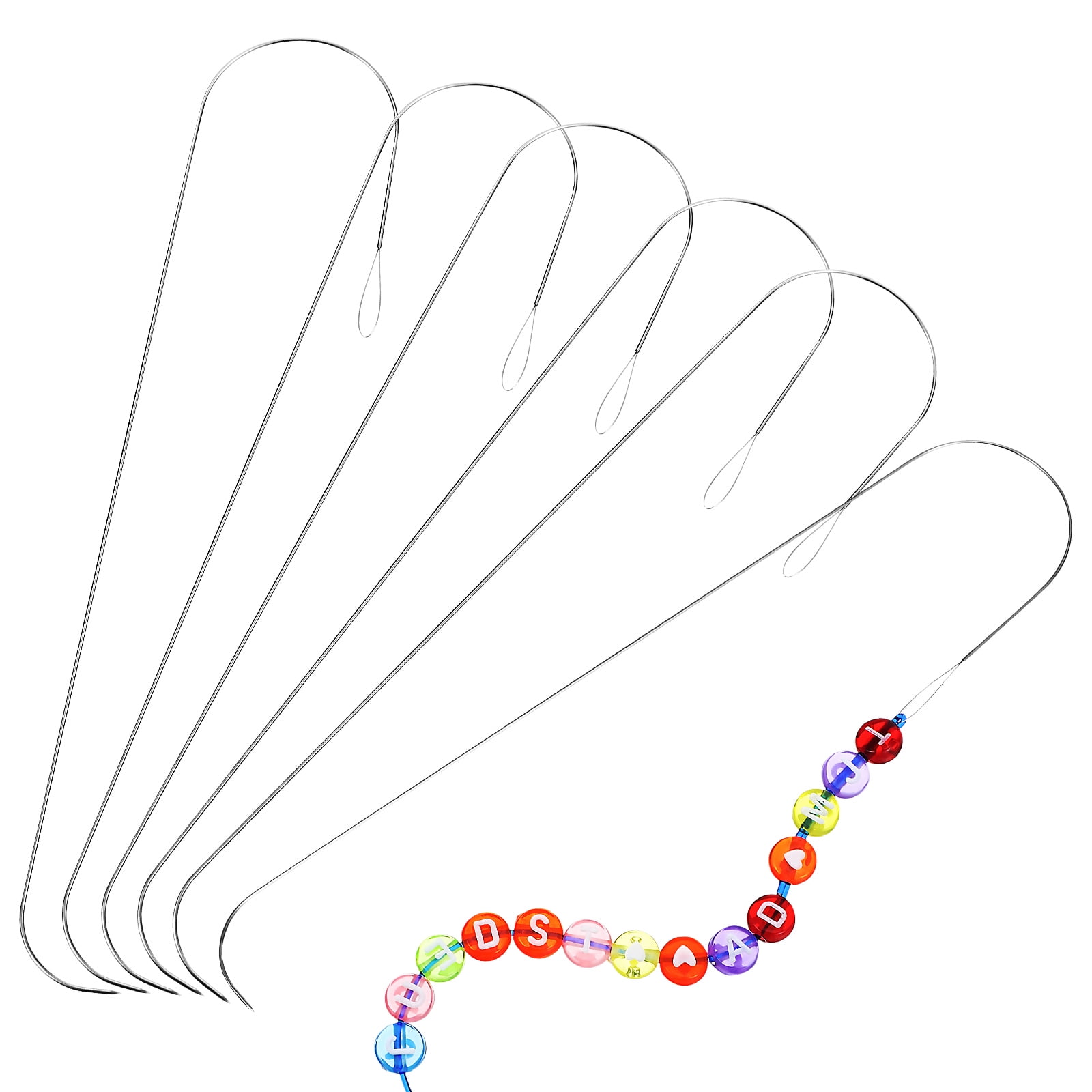 Mizh 6pcs Bead Spinners Needles Clip Shape Beading Needles Small Beads Stringing Tools