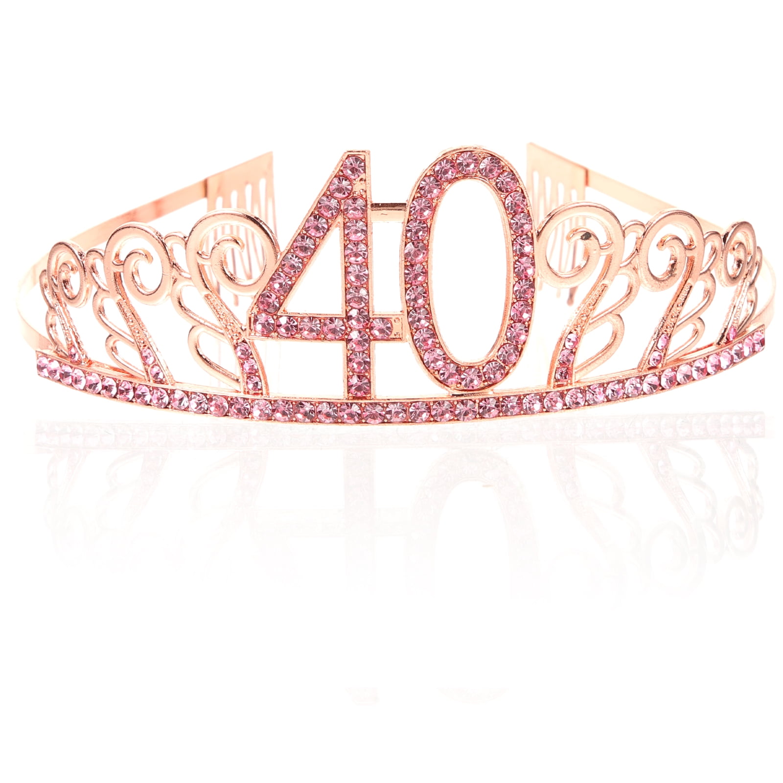 Mizh Birthday Crystal Rhinestone Tiara Queen Crowns Dance party Headband Hair Combs Pin for Women's 40th Birthday Party Favor (Rose Gold)