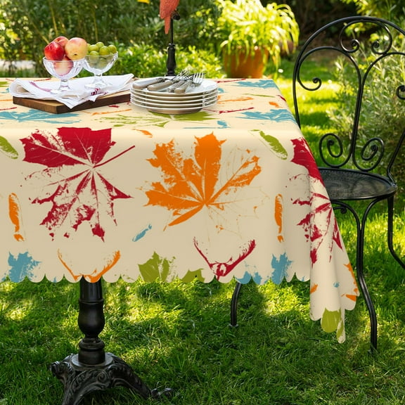 Mizhona Abstract Maple Leaves Tablecloths for Rectangle Tables Fall Beige Table Cloth for Kitchen Dinner Decor,60"x84"