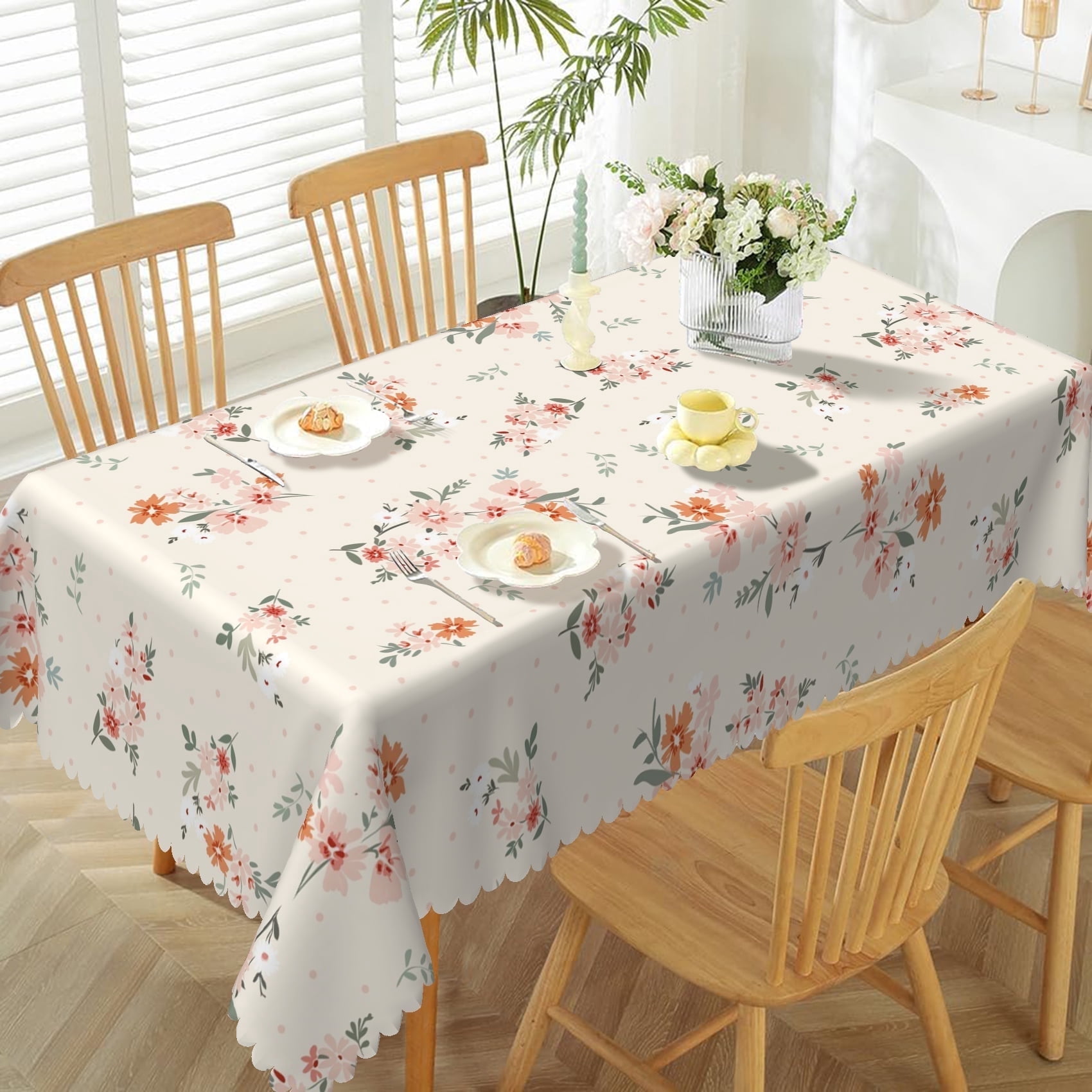 Mizhona Beige Floral Tablecloth Rectangle,Vintage Flower Pattern Table ...