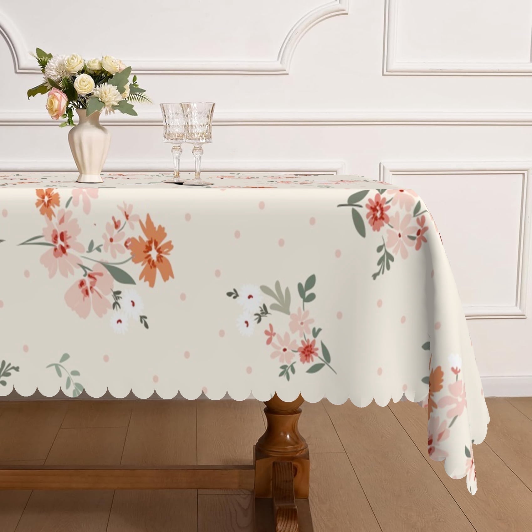 Mizhona Beige Floral Tablecloth Rectangle,Vintage Flower Pattern Table ...