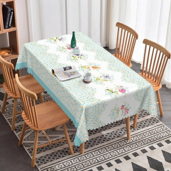 Mizhona Teal Boho Floral Tablecloth Rectangle French Bohemain Table Cloth Cover for Kitchen Dinner Decor,60"x84"