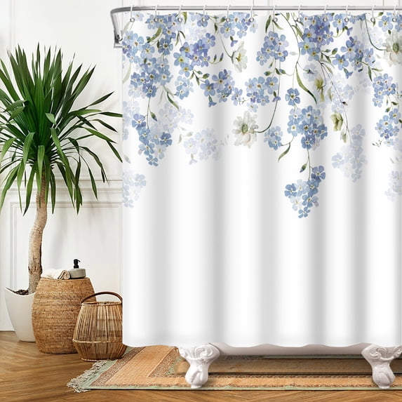 Mizhona Blue Floral Shower Curtain Bathroom Waterproof Polyester Boho Watercolor Decoration Washable 60"x72"
