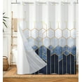thumbnail image 1 of Mizhona Blue Geometric Shower Curtains with Snap in Liner Gold Blue No Hook Fabric Bathroom Curtain，71"× 74", 1 of 4