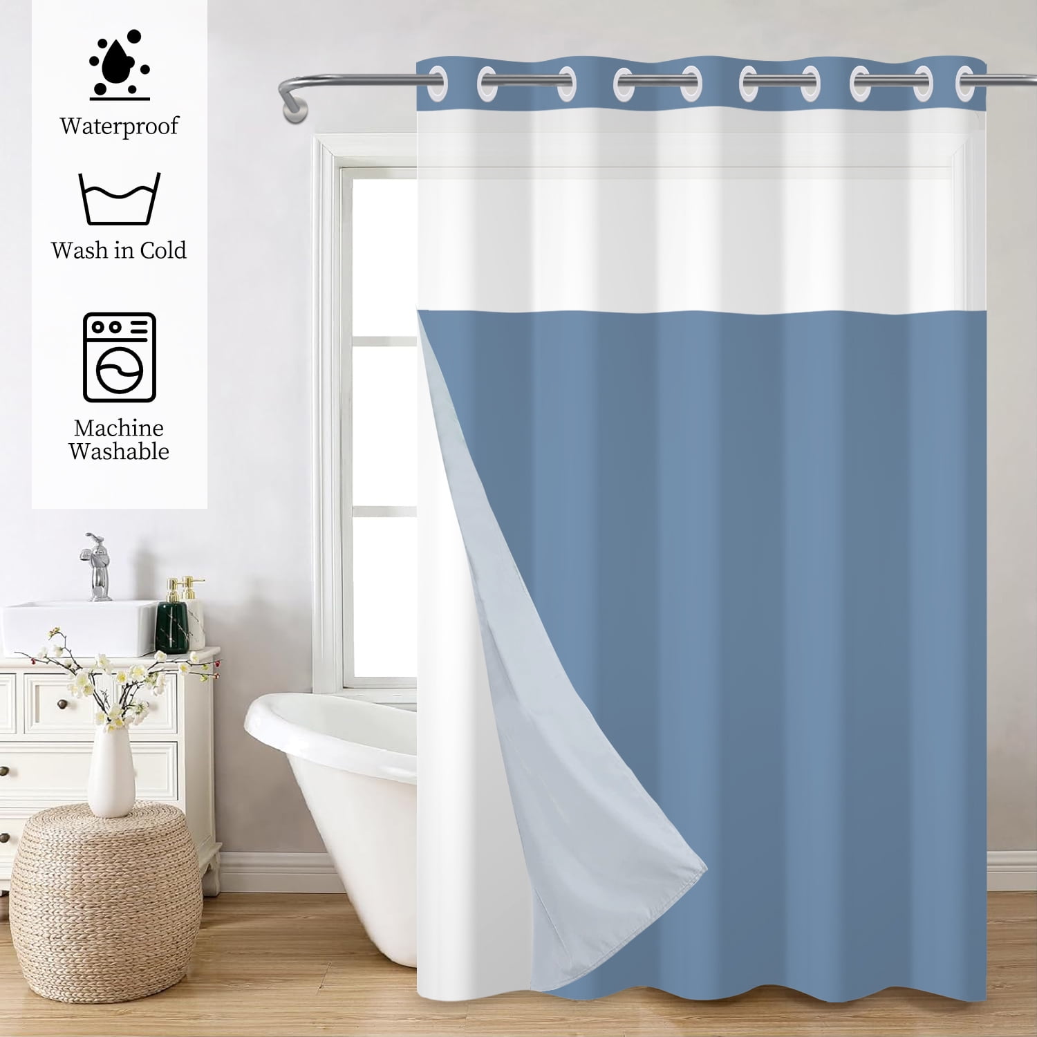 Hookless Shower Curtains With Snap In Liner Mizhona Blue No Hooks Shower Curtains with Snap in Liner Modern