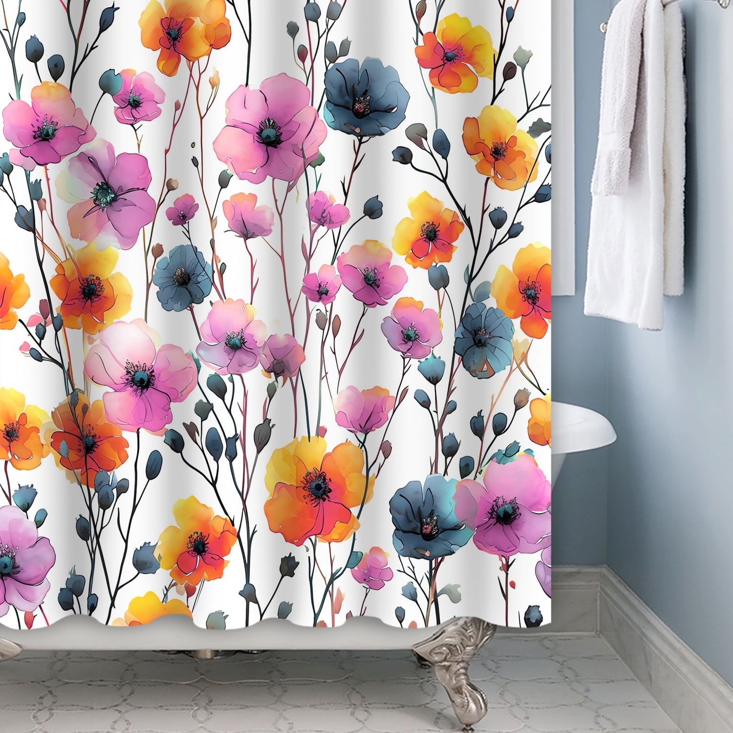 MIZHONA Boho Floral Shower Curtain for Bathroom Abstract Aesthetic Decorative Purple 60"X72"