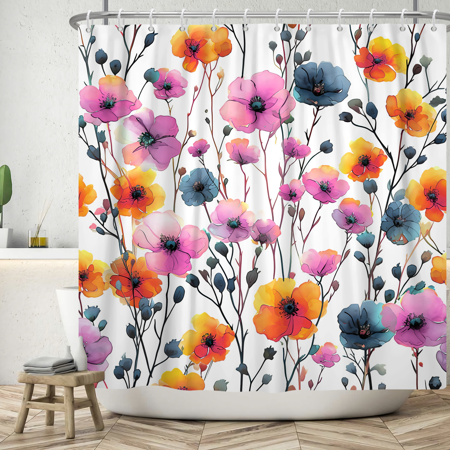 MIZHONA Purple Floral Shower Curtain Spring Colorful Flowers Bath Curtains for Bathroom Decorative  72"X72"