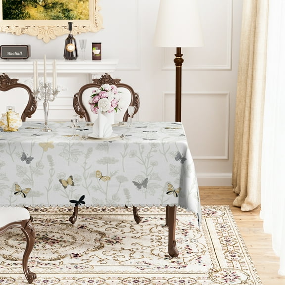 Mizhona Butterflies Tablecloth Rectangle,Flower Pattern Table Cloth for Kitchen Dinner Decor,54"x72"