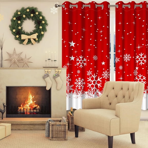 Mizhona Christmas Blackout Curtains for Bedroom Living Room Snowflakes Thermal Window Curtains Winter New Year Red Decor Set of 2,42"x84"