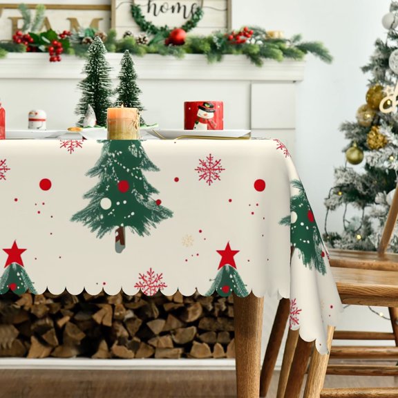 Mizhona Christmas Tree Rectangle Tablecloth Winter Xmas Tree Table Cover Cloths for Dining Kitchen Decor 60"X84"