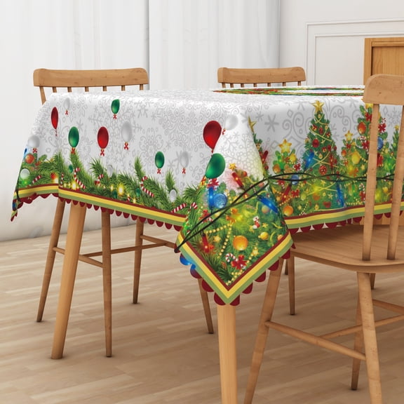 Mizhona Christmas Ring Tablecloths for Rectangle Tables Xmas Tree White Table Cloth for Kitchen Dinner Decor,54"× 72"