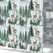 Mizhona Christmas Shower Curtain Xmas Pine Tree with Elk for Bathroom Holiday Winter Decorative with Hooks 72"X72"