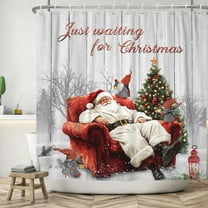 Mizhona Christmas Shower Curtain Xmas Tree Santa Claus for Bathroom Wood Grain Country Rustic Winter Holiday Decor Waterproof 72"x72"