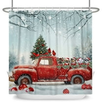 Mizhona Christmas Shower Curtain Xmas Tree Snowy forest Country Red Truck for Bathroom Rustic Farmhouse Decor Waterproof 72"x72"